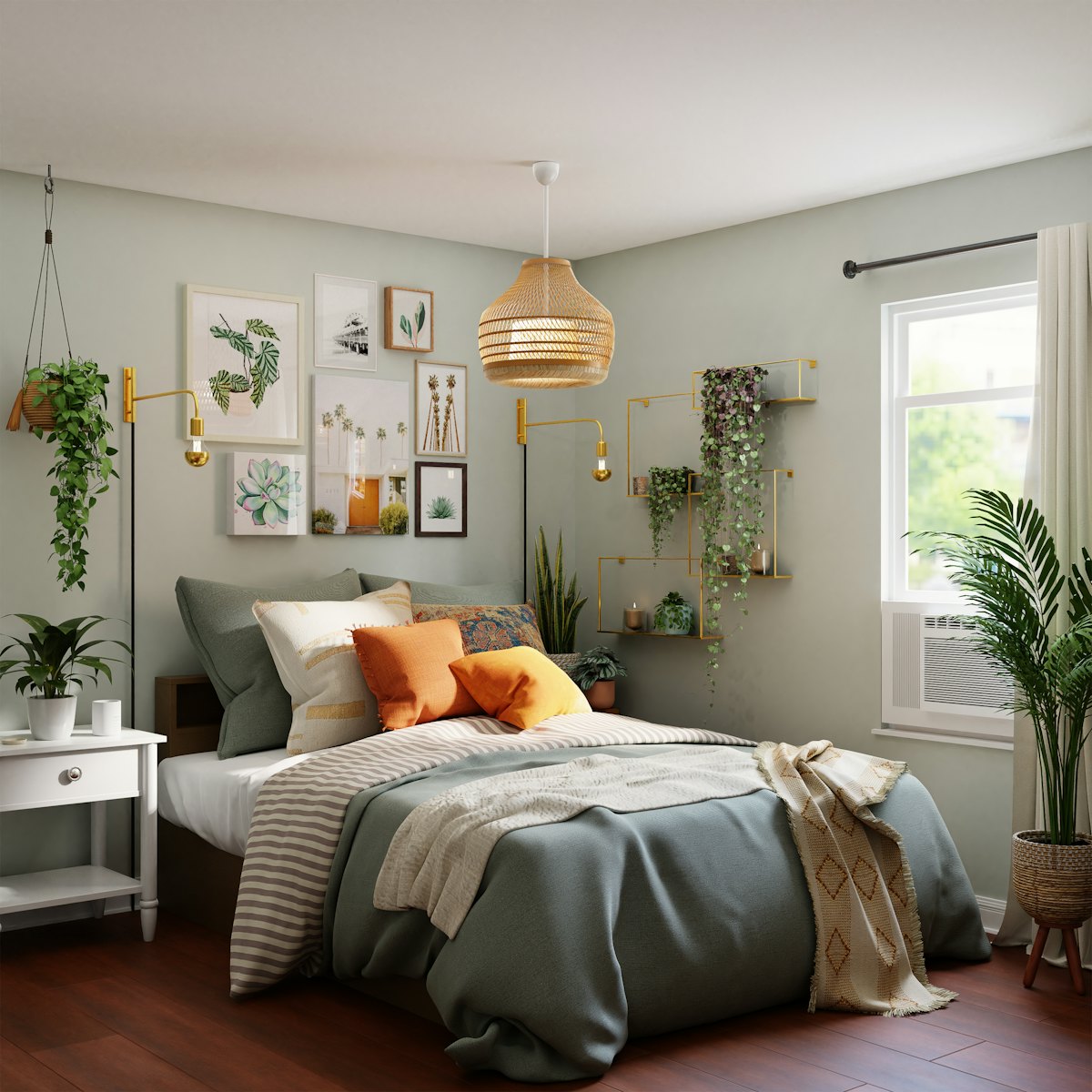 Residential bedroom with warm pendant lighting in Cottleville, Missouri