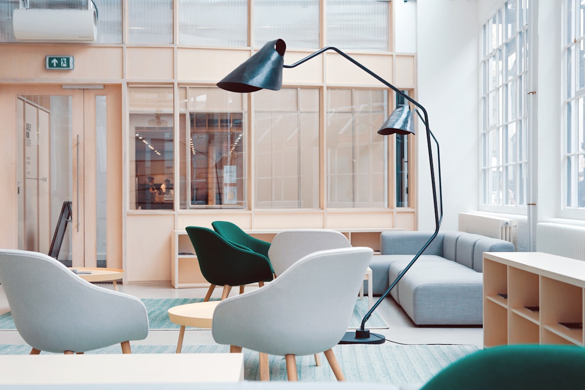 Modern commercial office lounge interior in Chesterfield, Missouri