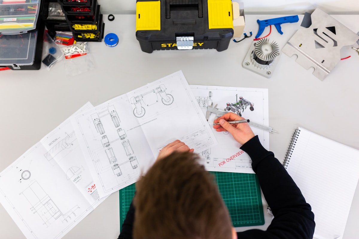 Electrical tools and planning documents laid out